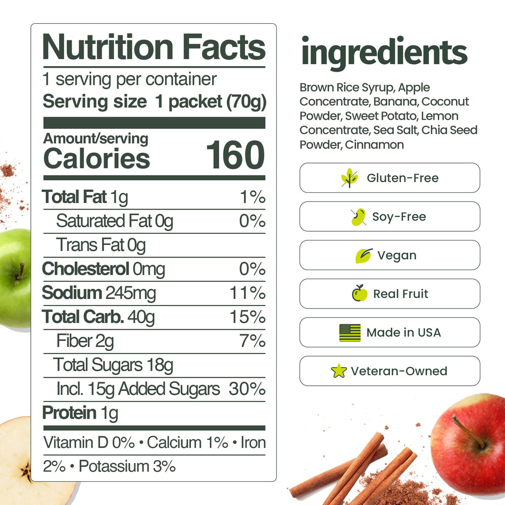 HÜMA CHIA ENERGY GEL Apple Pie ingredients closeup with real foods