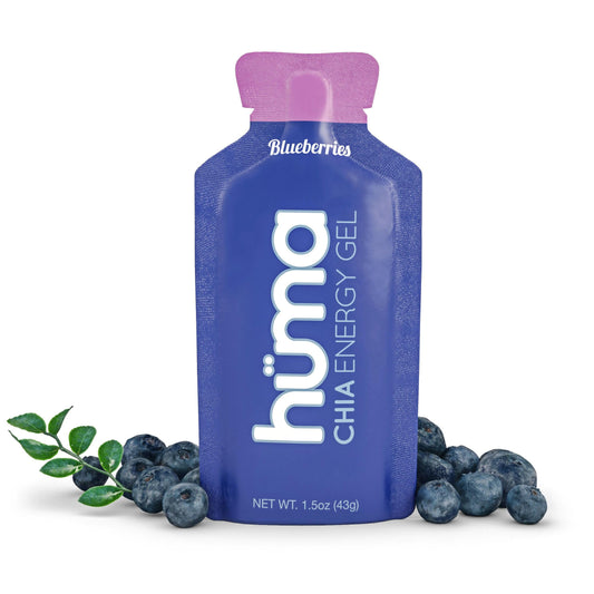 HÜMA Chia Energy Gel Blueberries 12 Gels front view showing natural ingredients for endurance.