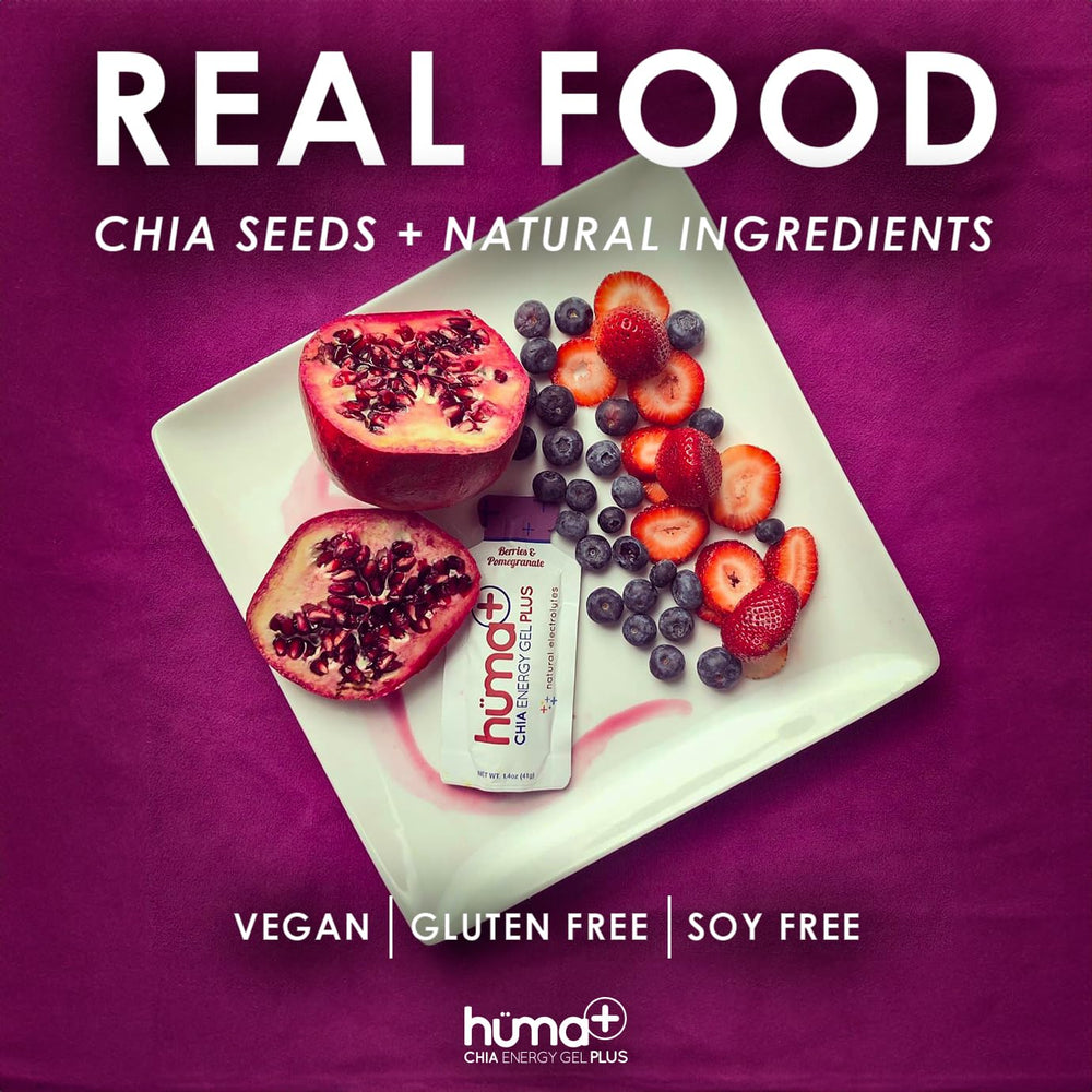 HUMA CHIA ENERGY GEL ingredients-fruit-purees close-up highlights natural nourishment.