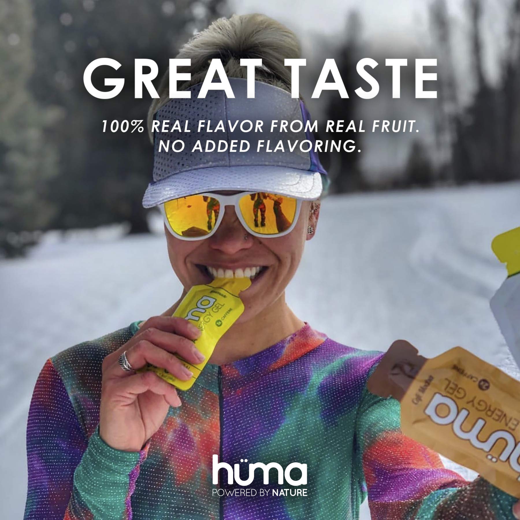 Hüma Chia Energy Gel on running belt ready for race