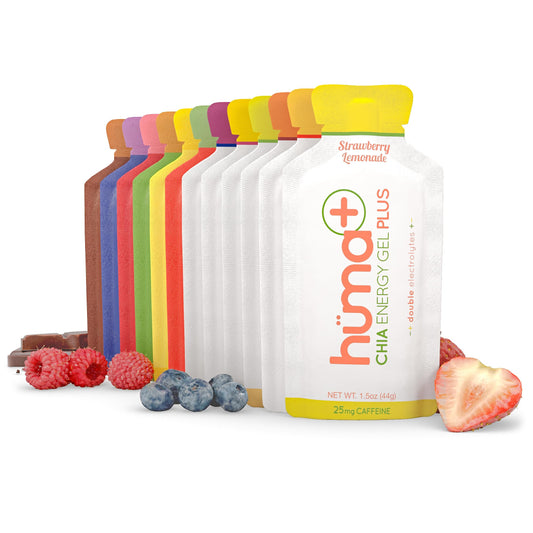 Huma Chia Energy Gel original strawberry offers natural energy for endurance workouts.