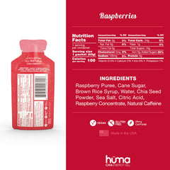 Hüma Chia Energy Gel raspberries closeup highlighting natural fruit flavor