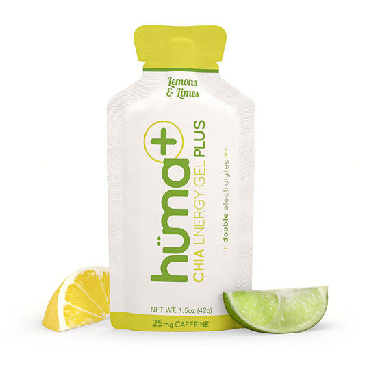 Huma Plus lemon lime gel tube with 12 gels for on-the-go energy.