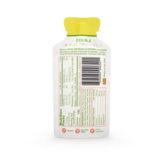 HÜMA PLUS gel close-up highlighting real fruit flavor and natural ingredients for easy fueling