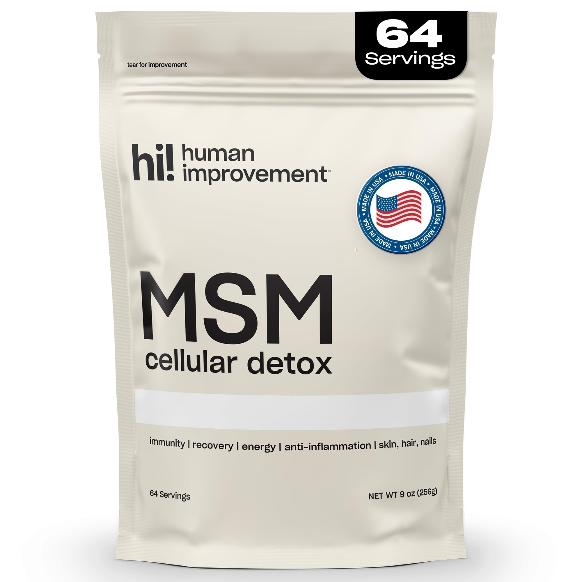 Human Improvement Pure MSM powder bottle for easy daily use supporting skin, hair, and nails
