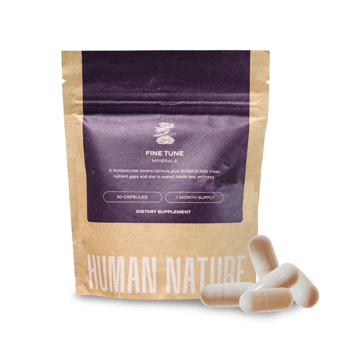 Human Nature Fine Tune bottle closeup for daily focus and vitality.