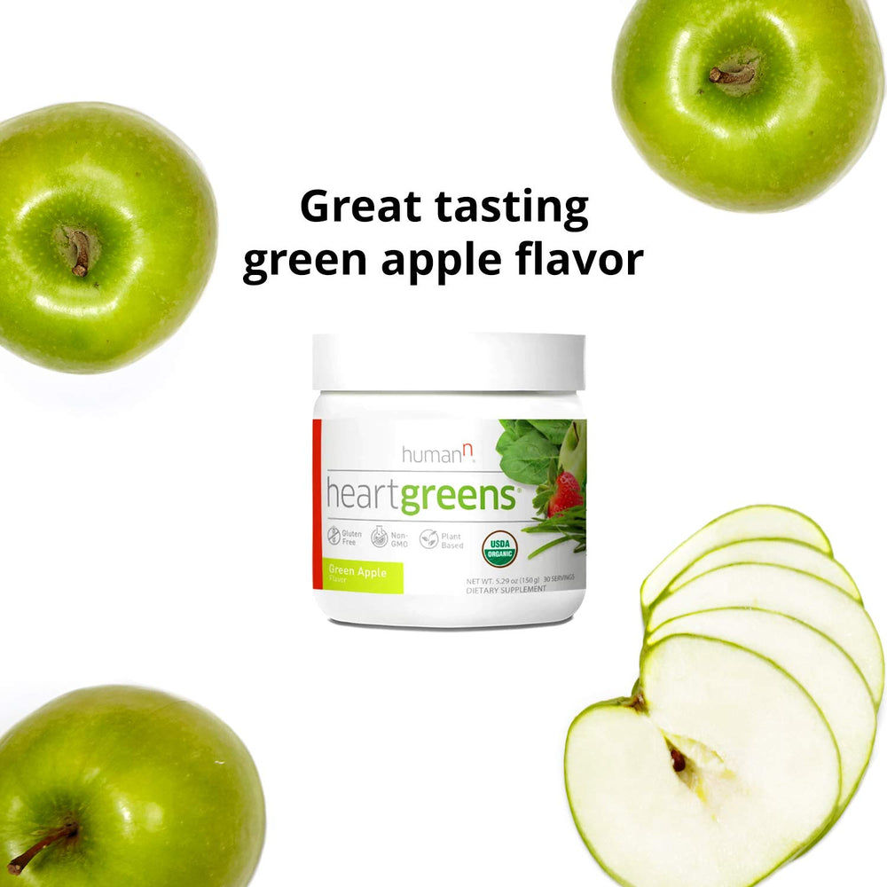 Humann HeartGreens packaging shows organic ingredients and flavor.