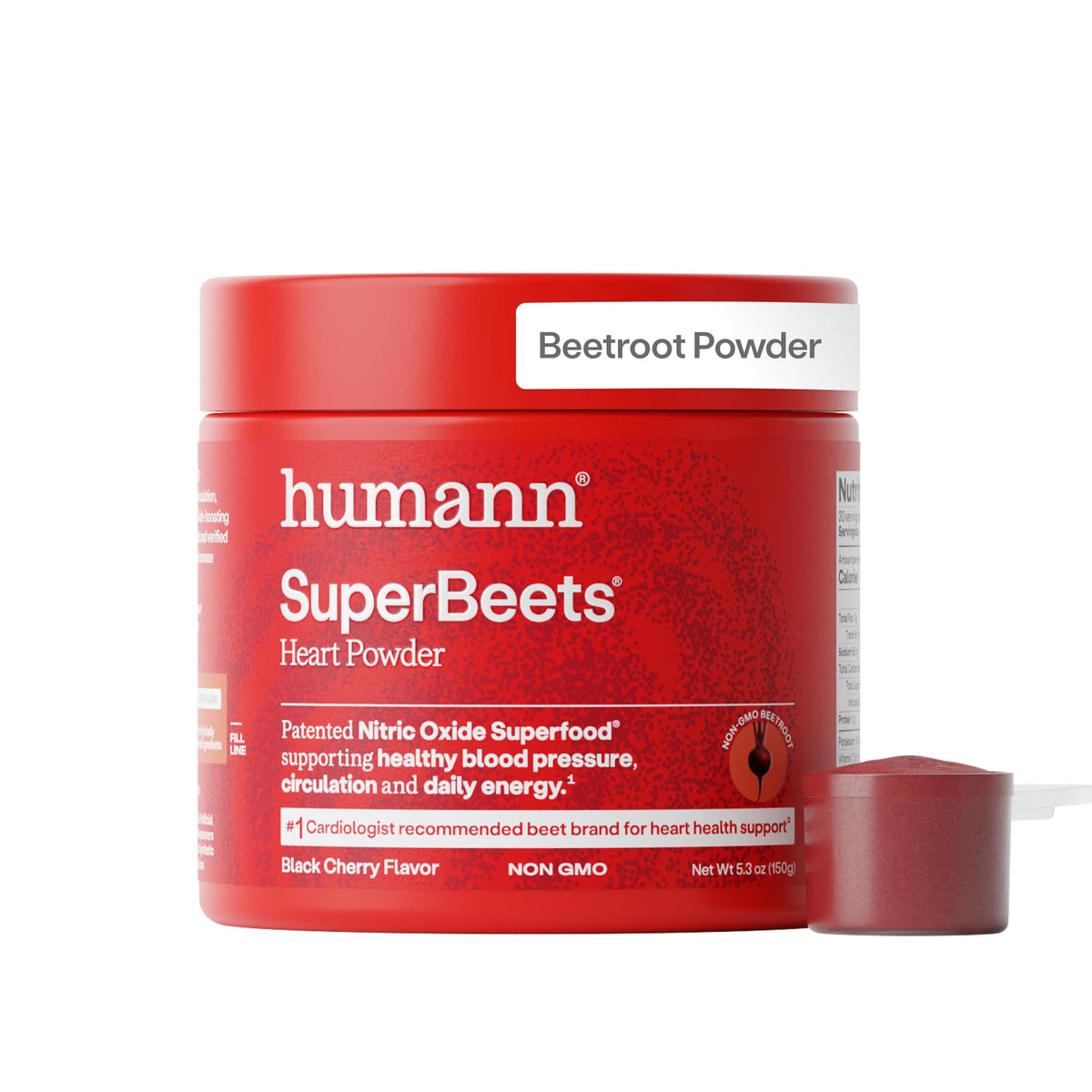 Humann SuperBeets beet root powder tub promotes circulation and energy.