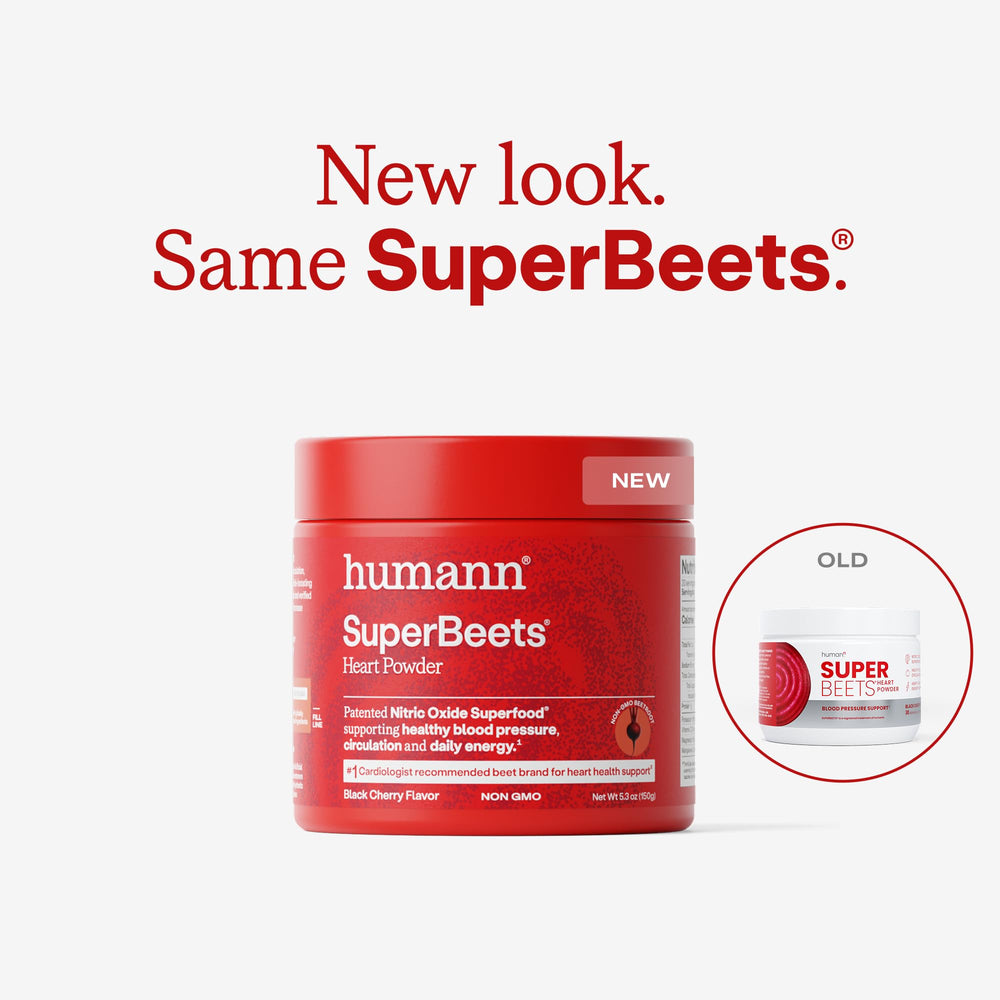 Humann SuperBeets black cherry flavor scoop for easy daily use.