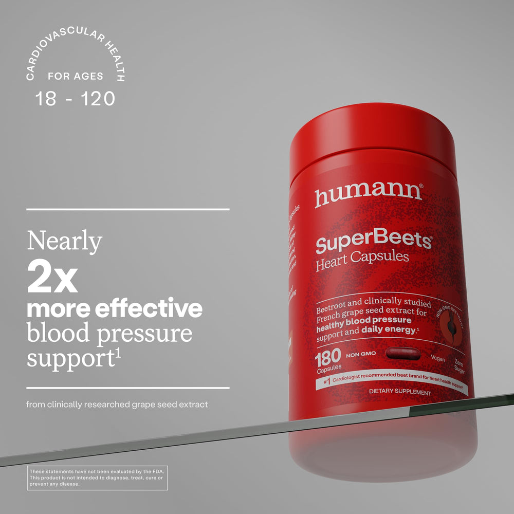 Humann SuperBeets bottle contains grape seed extract capsule emphasizing antioxidants