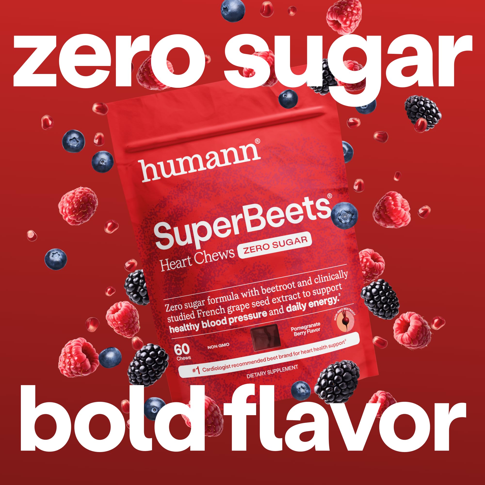 Humann SuperBeets Heart Chews grape seed extract label signaling polyphenol support.