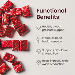 Close up of Humann SuperBeets individual wrappers for on the go use
