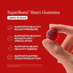 Humann SuperBeets gummies close-up showing two gummies for serving