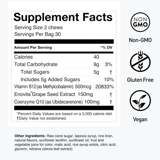 Humann SuperGrapes Chews grape flavor package shot highlighting vegan and non GMO status
