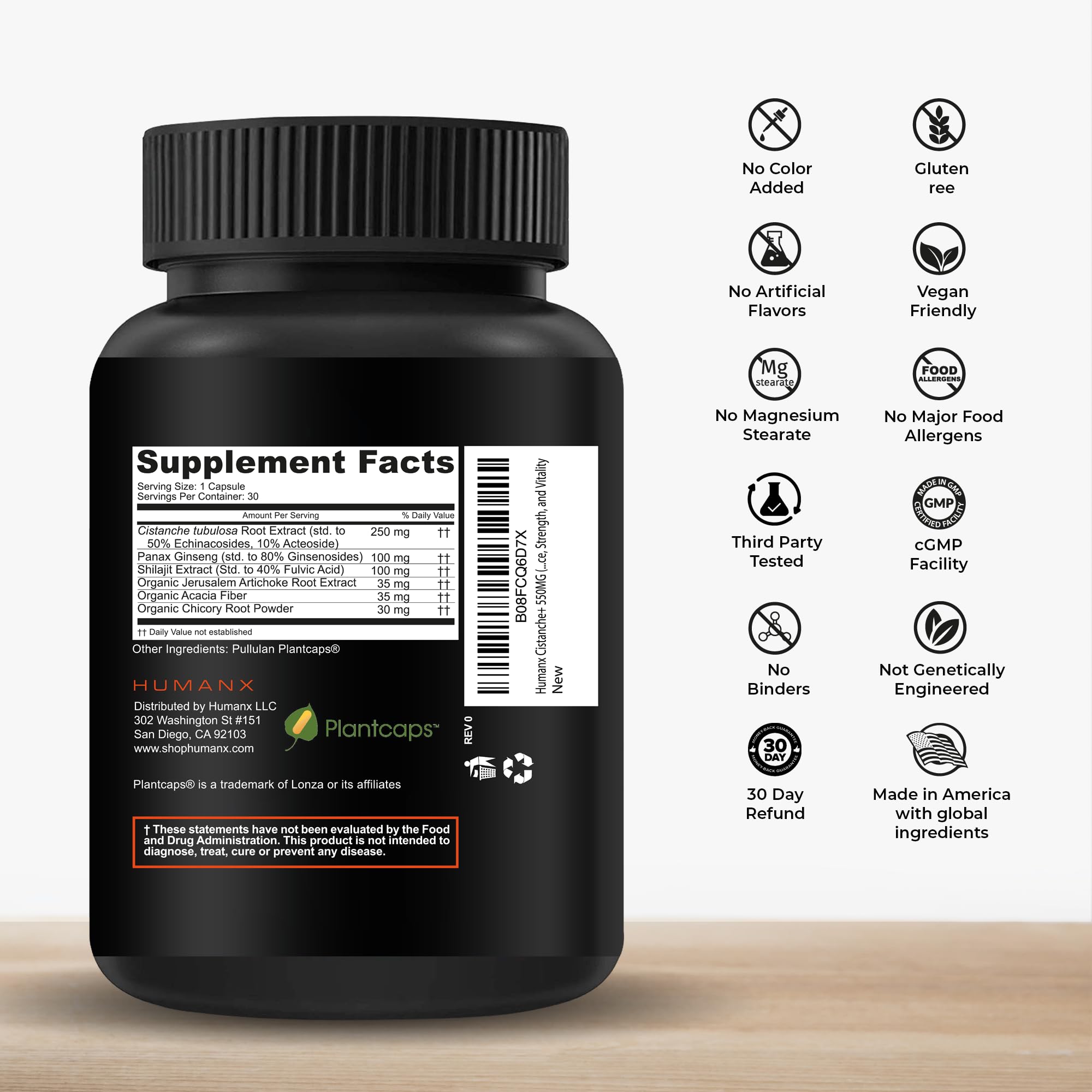 HUMANX Cistanche+ capsules being poured to show easy daily intake