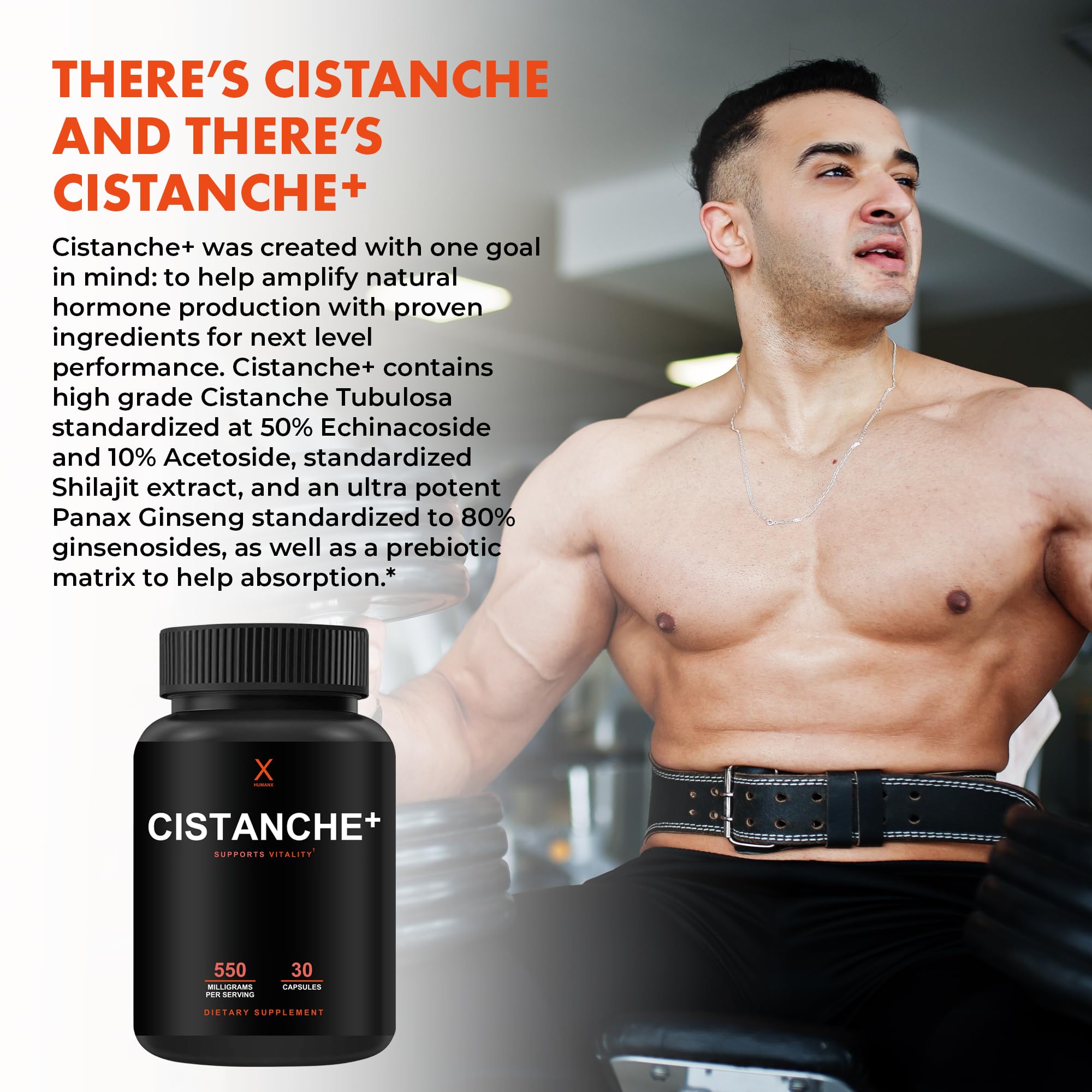 HUMANX Cistanche+ ginseng and shilajit blend visual representing full-spectrum support