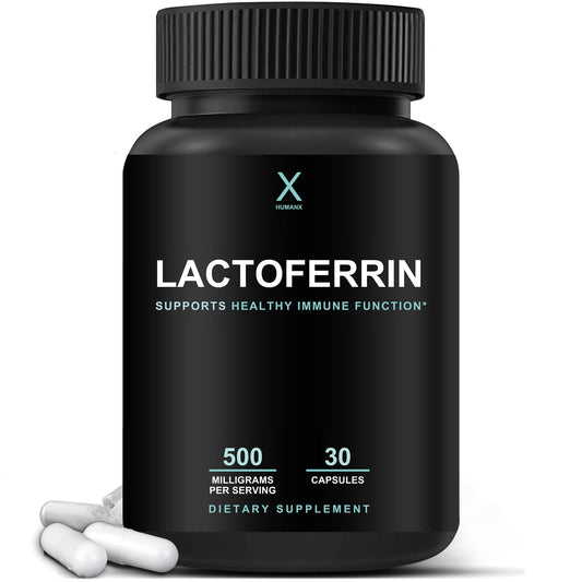 HUMANX Lactoferrin 500mg bottle front highlights the high-dose formula for potential immune support