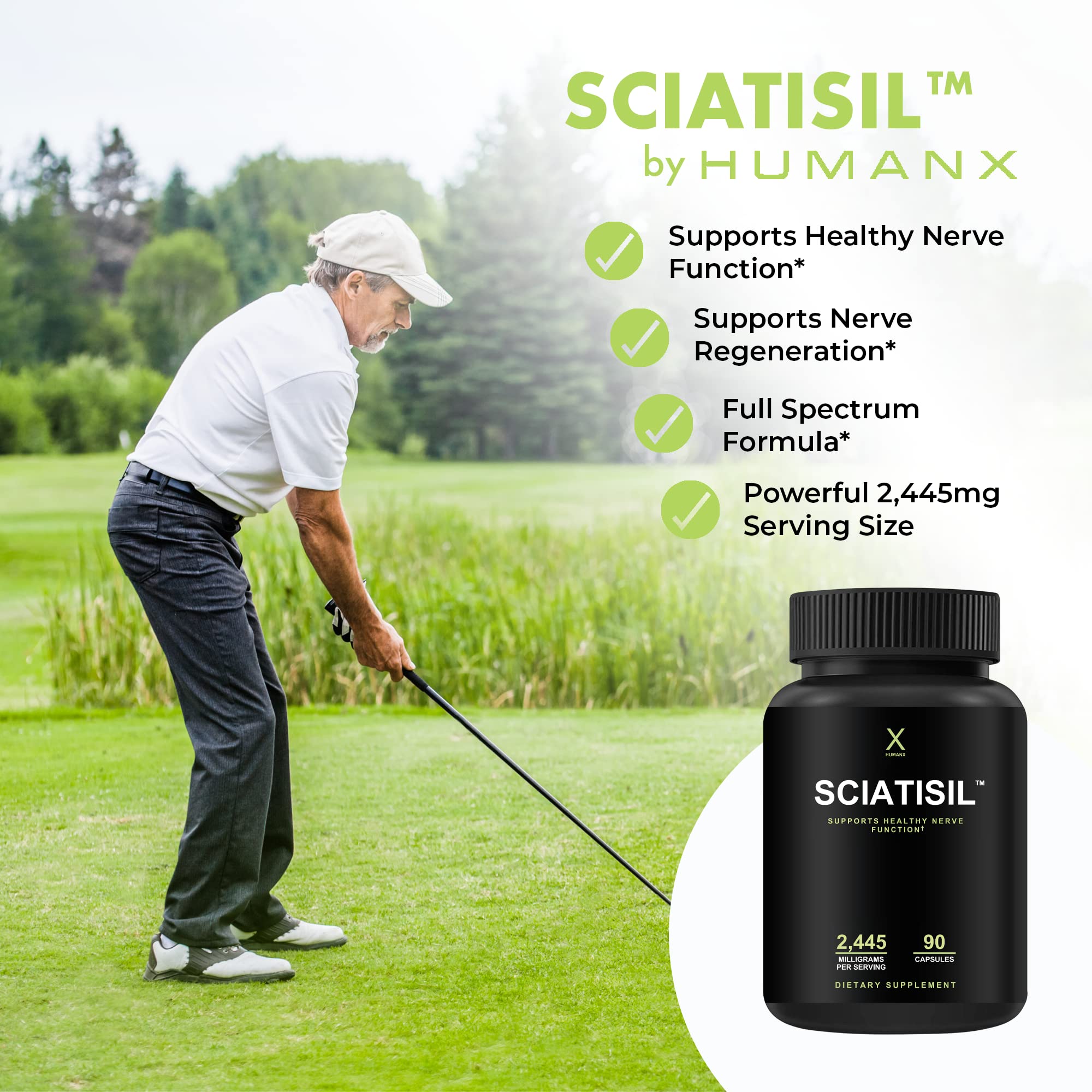 HUMANX Sciatisil label closeup highlights stabilized R-Lipoic Acid benefits