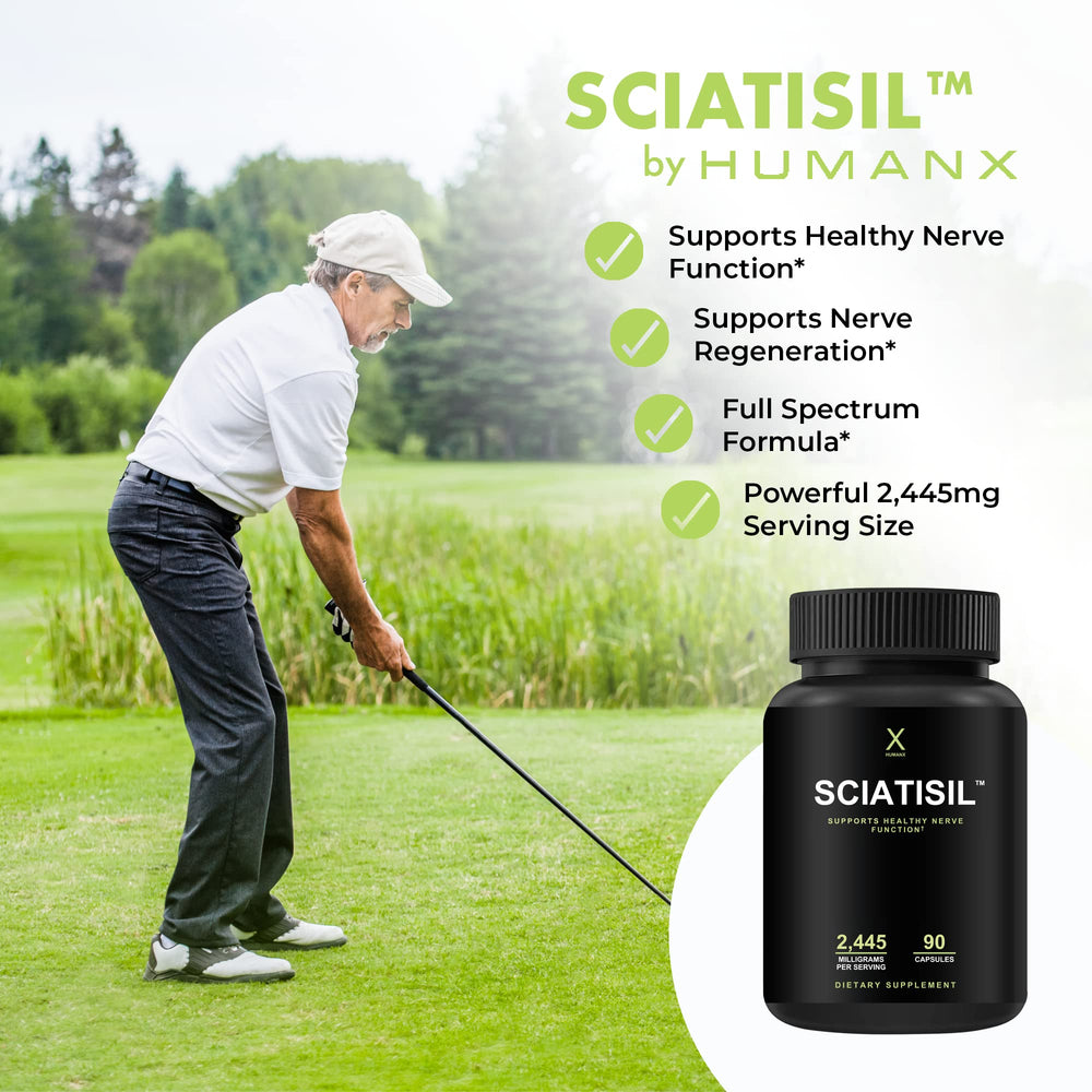 HUMANX Sciatisil label closeup highlights stabilized R-Lipoic Acid benefits