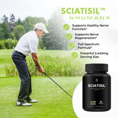 HUMANX Sciatisil label closeup highlights stabilized R-Lipoic Acid benefits