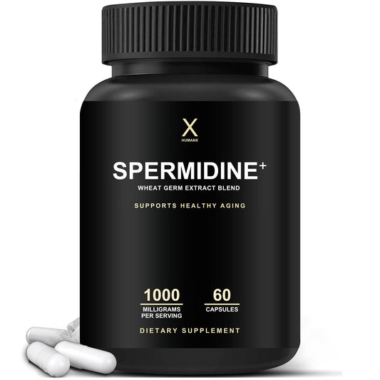 HUMANX Spermidine+ bottle front with autophagy-like support label.