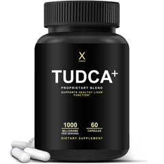 HumanX Tudca+ bottle front view showing vegan liver support supplement.