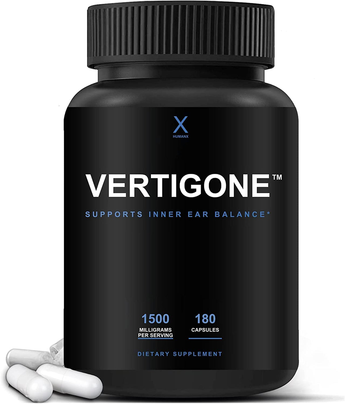 HUMANX VertiGone inner-ear balance bottle demonstrates vertigo support.