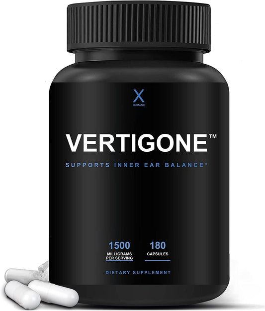 HUMANX VertiGone inner-ear balance bottle demonstrates vertigo support.