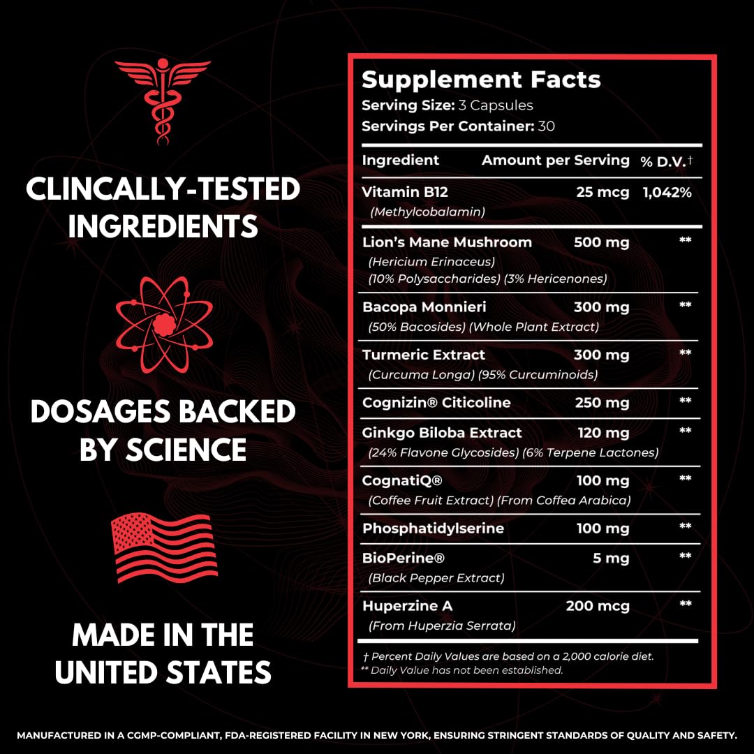 Humbleroots Performance capsule bottle-side label highlights Cognizin and CognatiQ