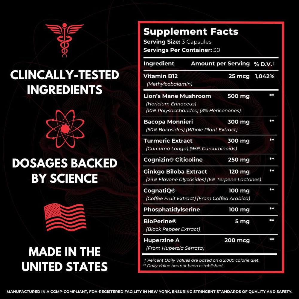Humbleroots Performance capsule bottle-side label highlights Cognizin and CognatiQ