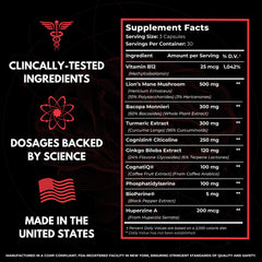 Humbleroots Performance capsule bottle-side label highlights Cognizin and CognatiQ