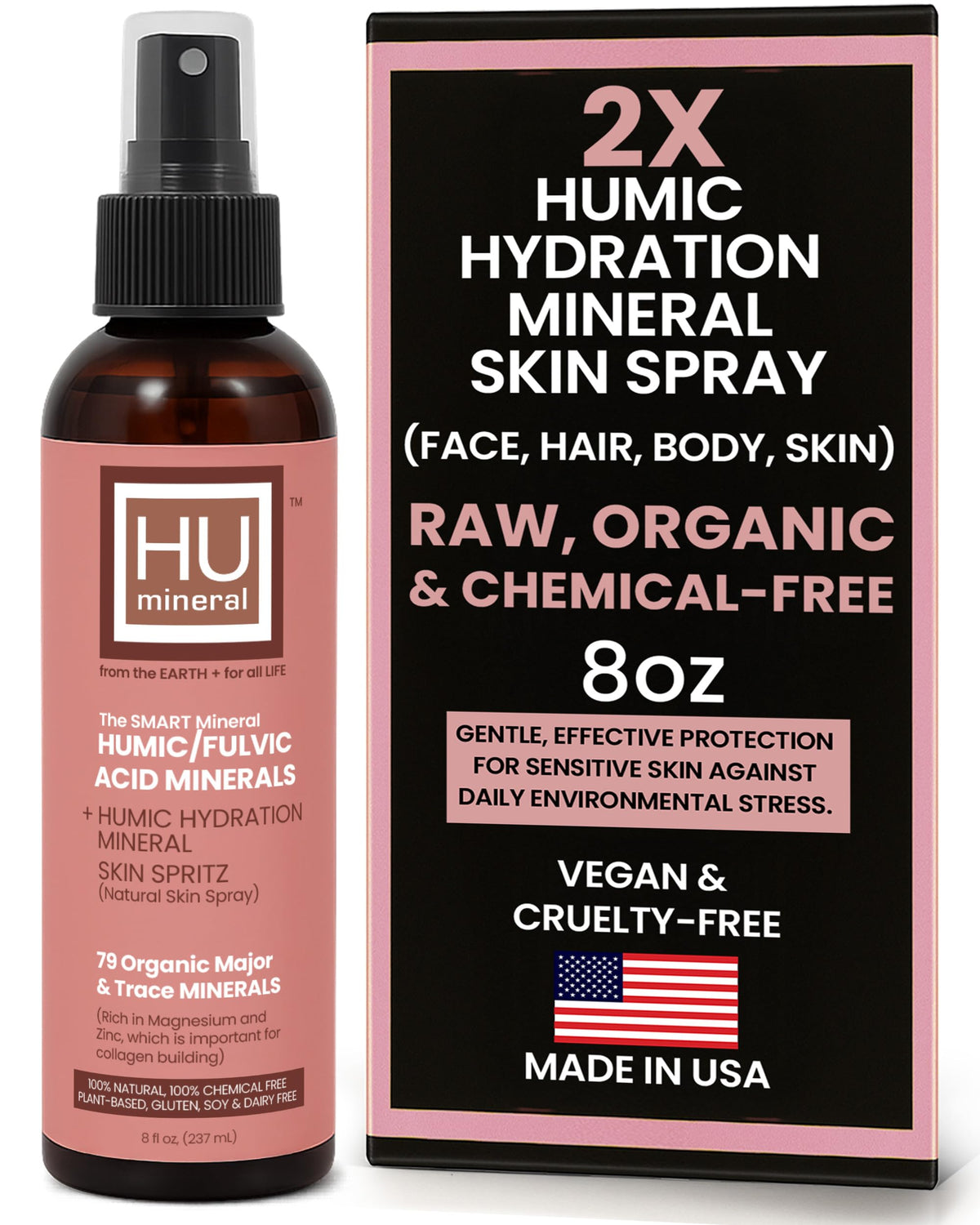 HUmineral 2X Humic Hydration Spray bottle mist for skin and hair hydration