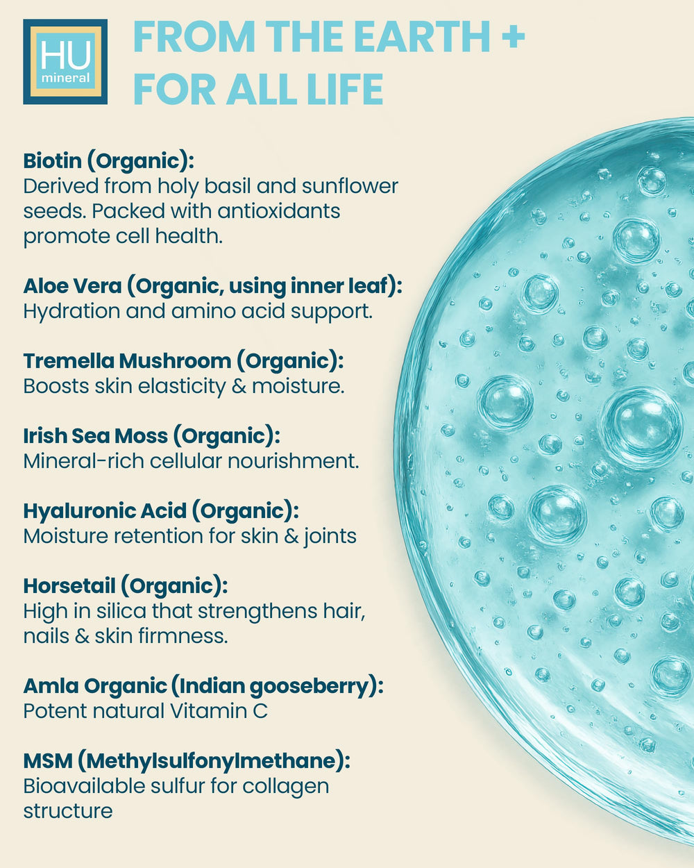 Vegan gluten-free HUmineral formula emphasized on label