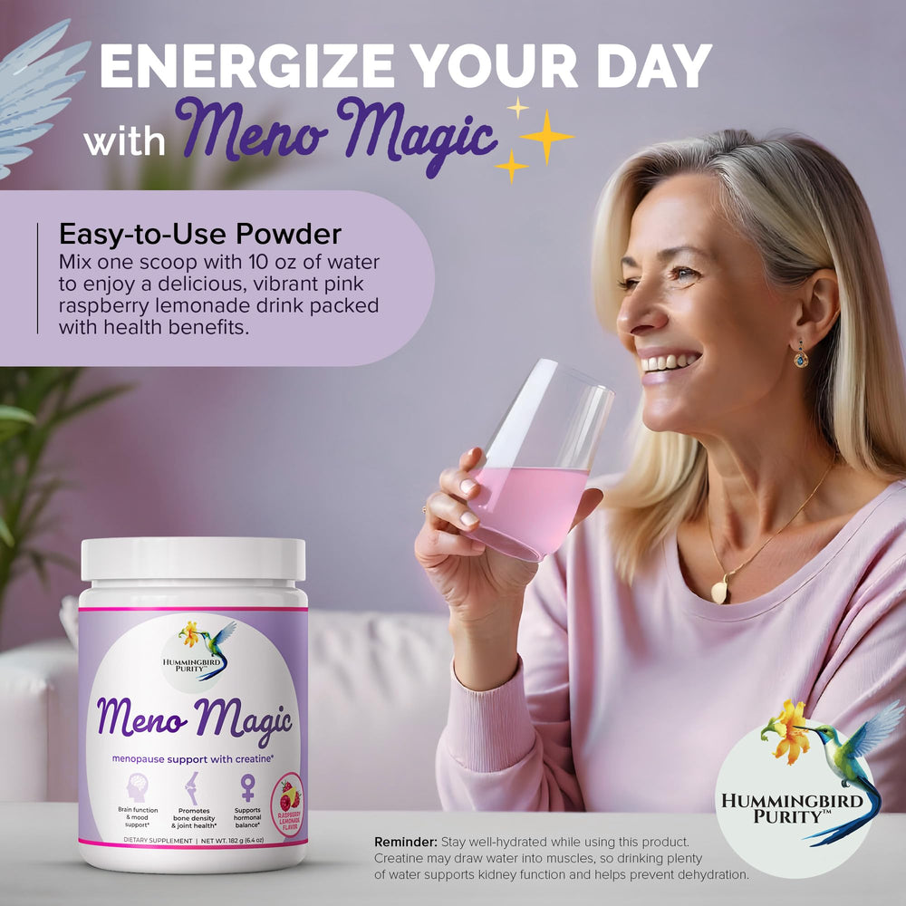Nutrition label highlighting vitamin D3, B6, and magnesium in Meno Magic