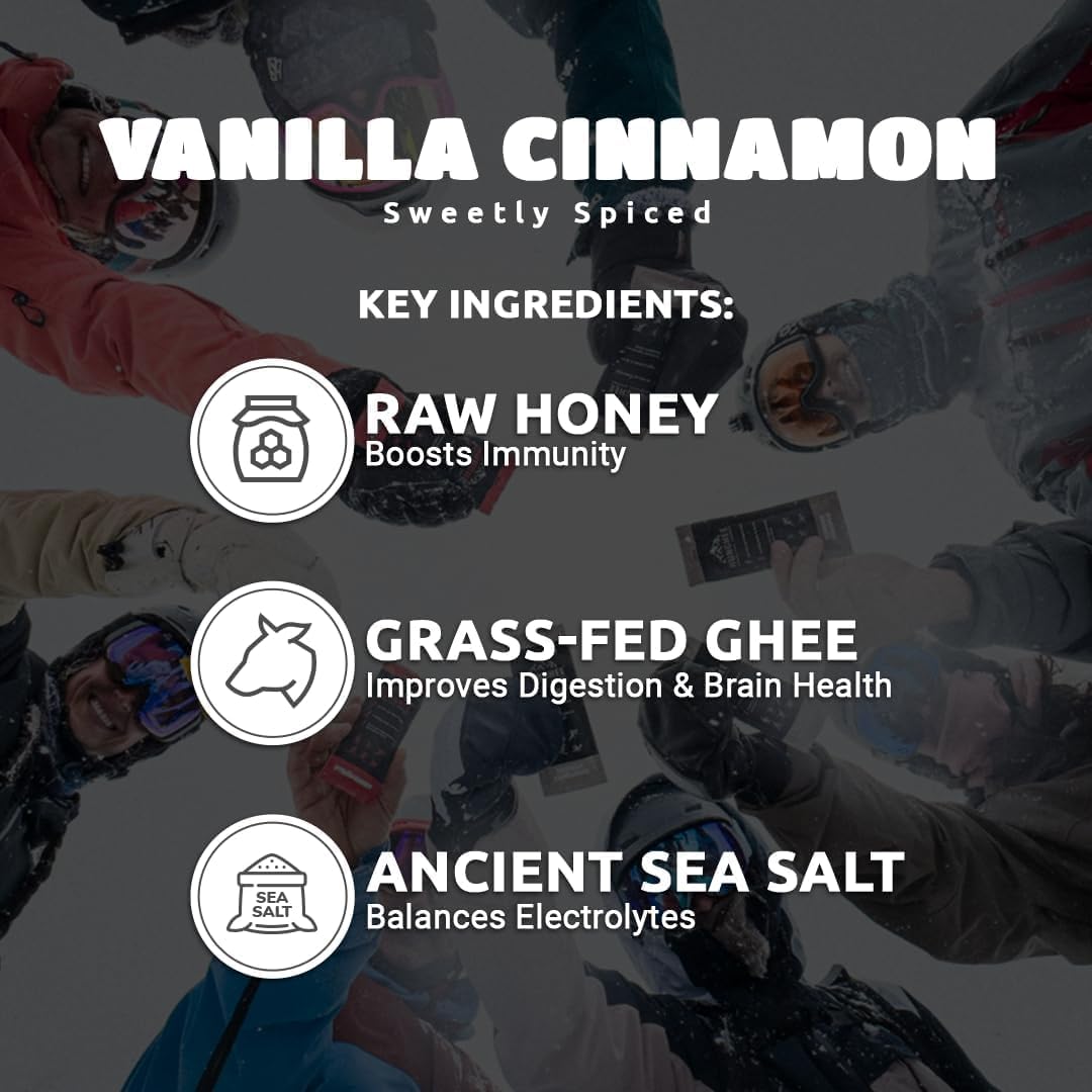 Pouring Hunghee Vanilla Cinnamon Pack for steady energy on a trail