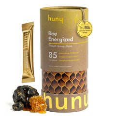 HUNY Bee Energized Shilajit Honey Stick packaging for on-the-go energy.