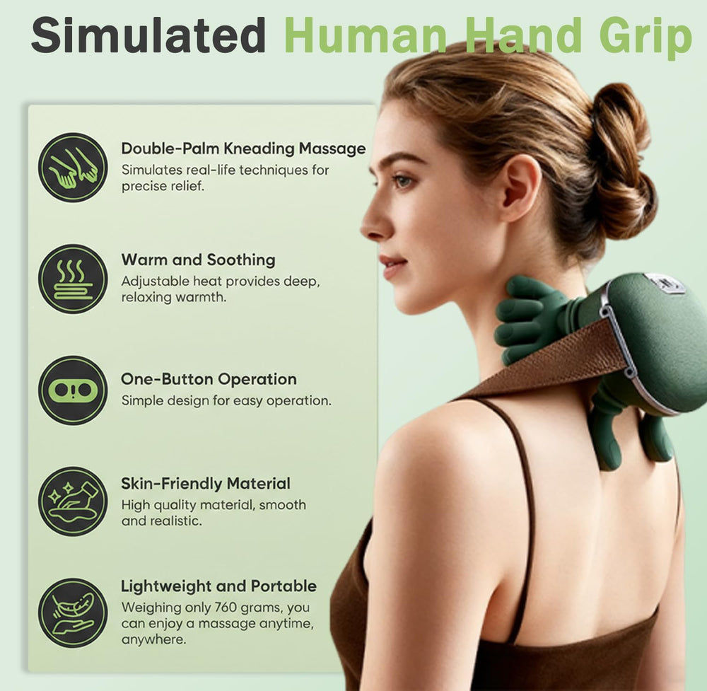 Huprh neck massager four-node rollers deliver deep kneading for tense shoulders.