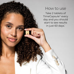Hush & Hush bottle with sunlight backdrop hints anti-aging nourishment from within.