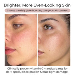 Close-up of Brighten+ capsules highlighting vegan, non-GMO formula for healthy-looking skin.