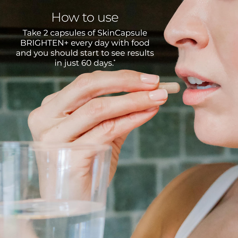 Brighten+ capsules pictured as part of a simple morning routine.