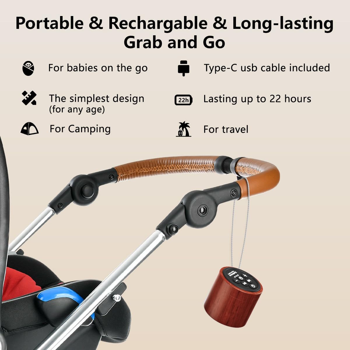 Hushing noise machine controls with clear buttons simplify use for all ages.