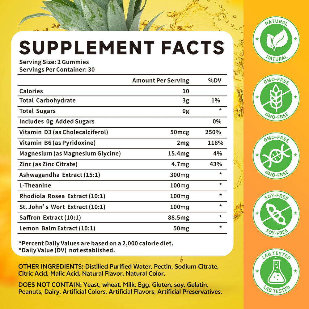 HUUAYAO saffron gummies pineapple flavor ready-to-chew for daily energy and mood support.