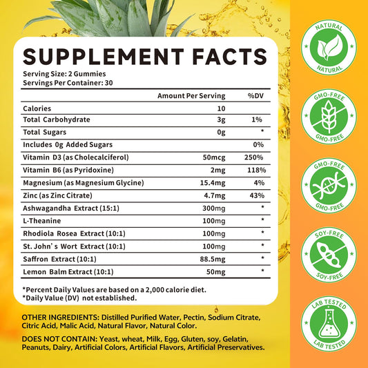 HUUAYAO saffron gummies pineapple flavor ready-to-chew for daily energy and mood support.