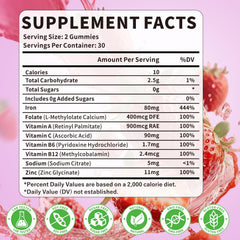 HUUAYAO Iron Gummies close-up of label highlighting strawberry flavor.