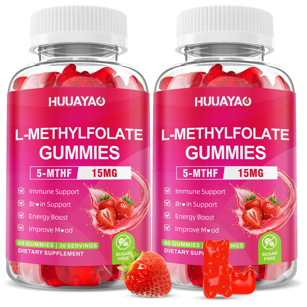 HUUAYAO L-Methylfolate gummies bottle highlighting strawberry flavor for daily wellness