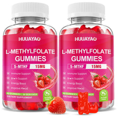 HUUAYAO L-Methylfolate gummies bottle highlighting strawberry flavor for daily wellness