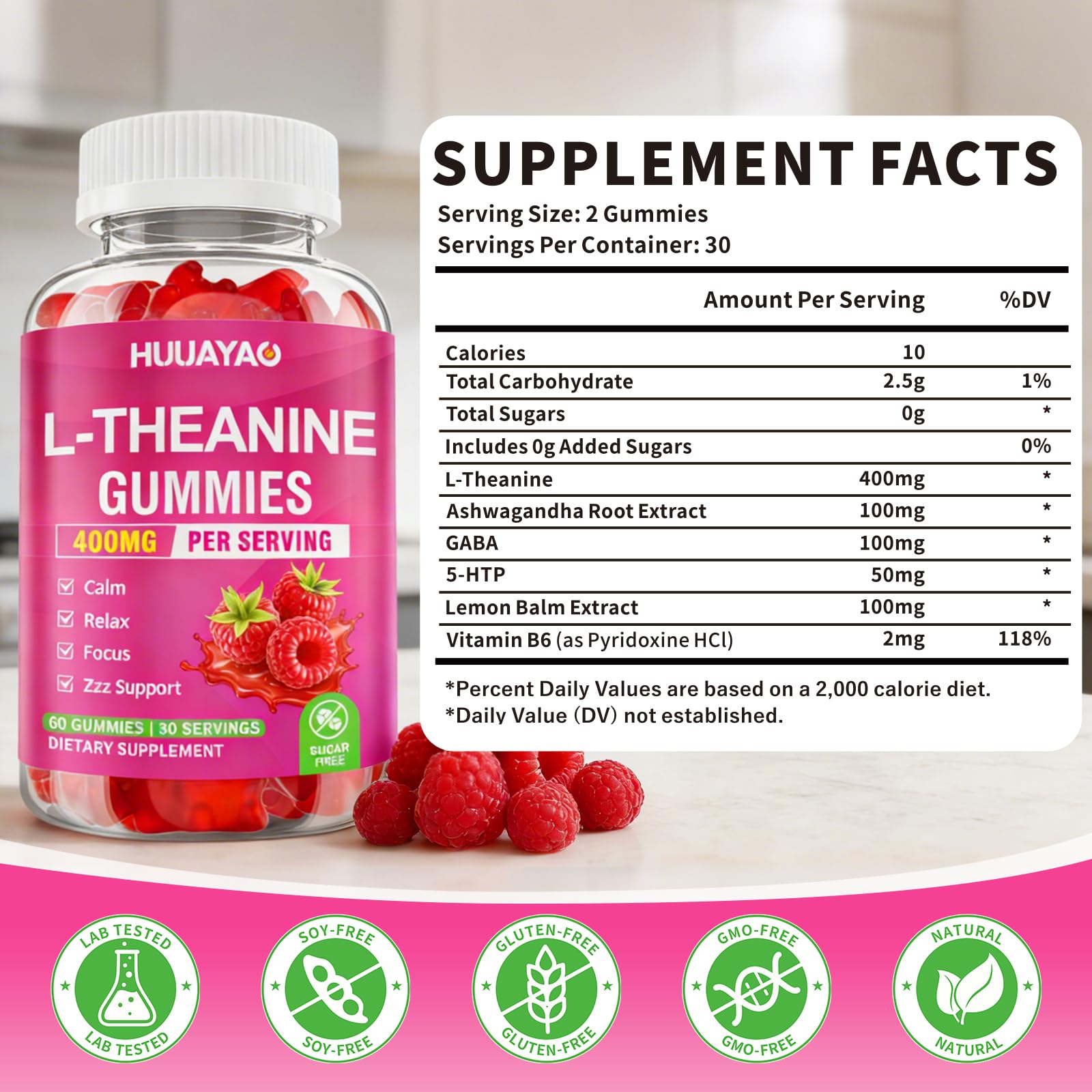 HUUAYAO L-Theanine Gummies close-up of gummies for easy, tasty calm