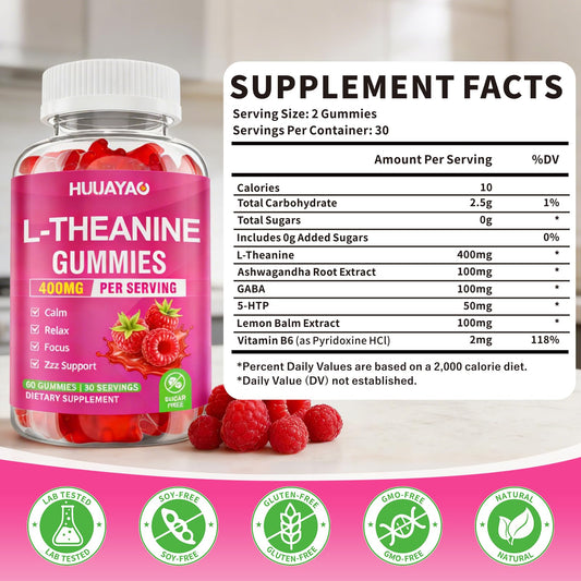 HUUAYAO L-Theanine Gummies close-up of gummies for easy, tasty calm