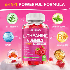 HUUAYAO L-Theanine Gummies label close-up highlighting raspberry flavor
