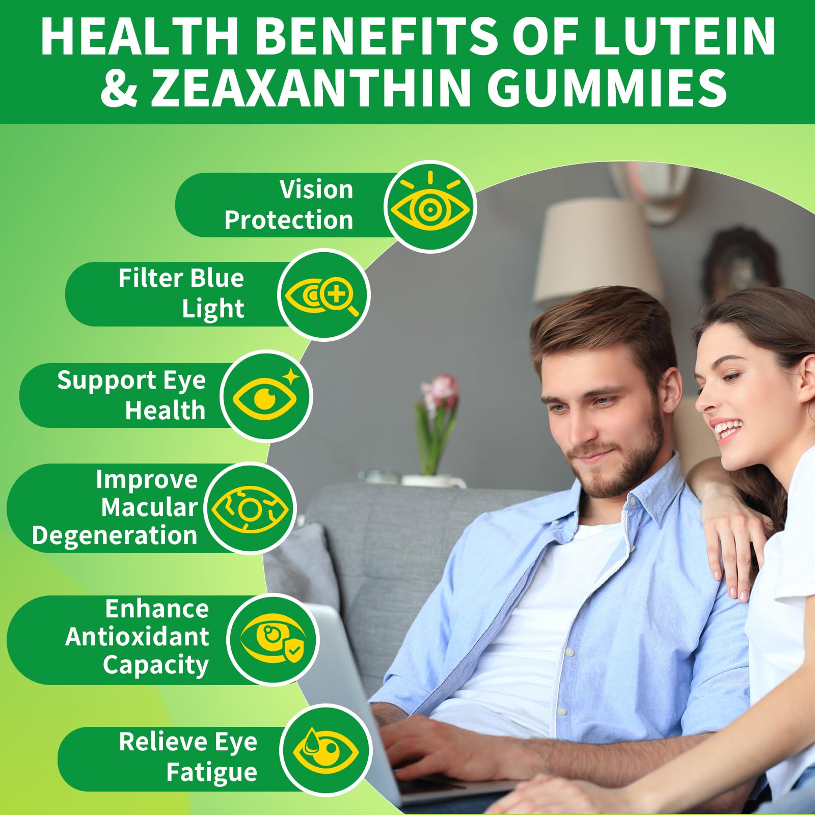 HUUAYAO Lutein Gummies pineapple flavor close-up for easy daily intake.